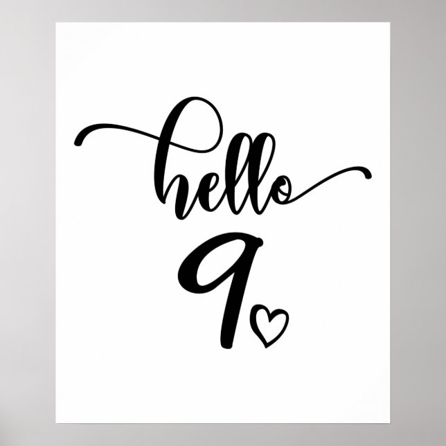 Poster Nono Aniversário Raparigas Olá Nove Cute, 9 Anos (Frente)