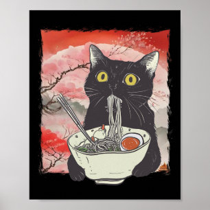 Poster Noodais Engraçados De Gato Japonês Retro