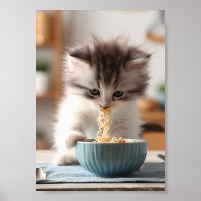 Poster Noodles Adoráveis Que Comem Ramen De Gatinho Fluff (Frente)