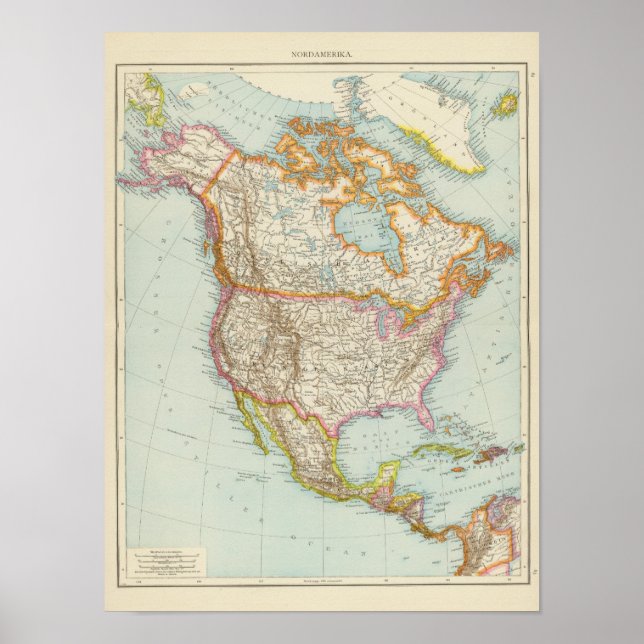 Póster Nordamerika - Mapa Norte-Americano (Frente)