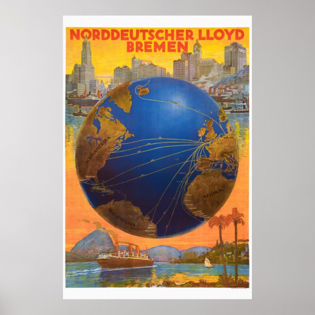 Poster Norddeutscher Lloyd Bremen Alemanha 1920 Vintage (Frente)