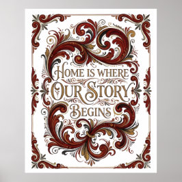 Poster Nordic Rosemaling Poster, Home Is Where Our Story 