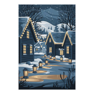 Póster Nórdica de Arte da Vila de Natal Escandinava