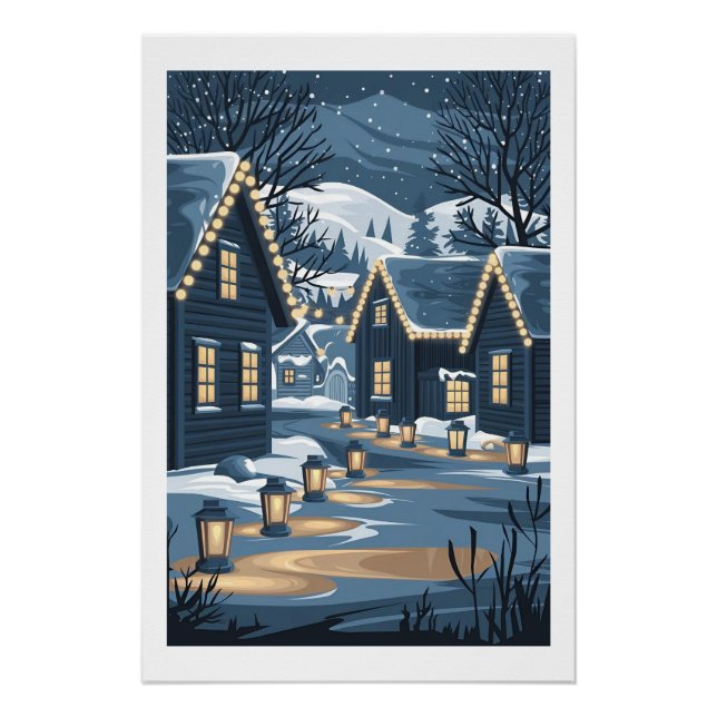 Póster Nórdica de Arte da Vila de Natal Escandinava (Frente)