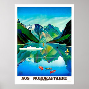 Poster Nordkapp, Noruega, navio de navigação, montanhas