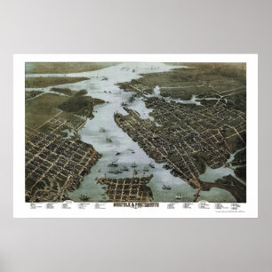 Poster Norfolk e Portsmouth, mapa panorâmico do VA - 187