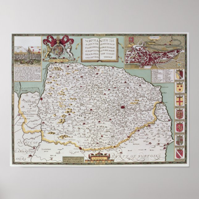 Poster Norfolk, gravado por Jodocus Hondius (Frente)