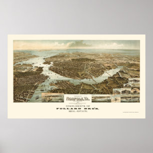 Póster Norfolk, mapa panorâmico do VA - 1892