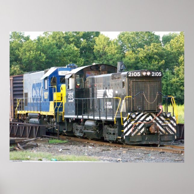 Poster Norfolk Southern SW- 1001 2105 & CSX 1537 (Frente)