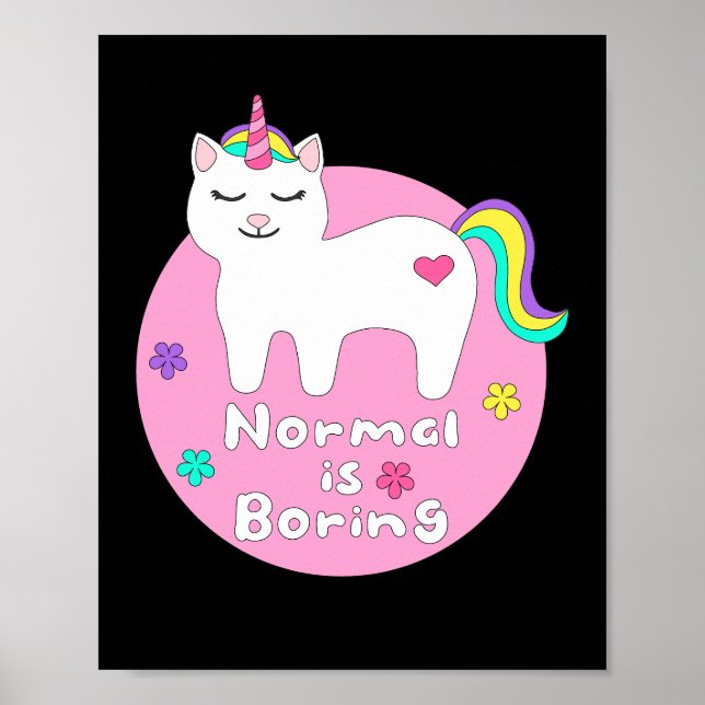 Poster Normal é chato Kawaii unicorn cat branco e rosa (Frente)
