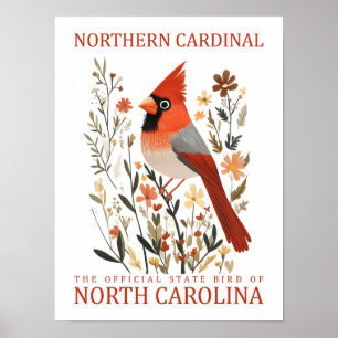 Poster Norte Cardinal Bird da Carolina do Norte EUA