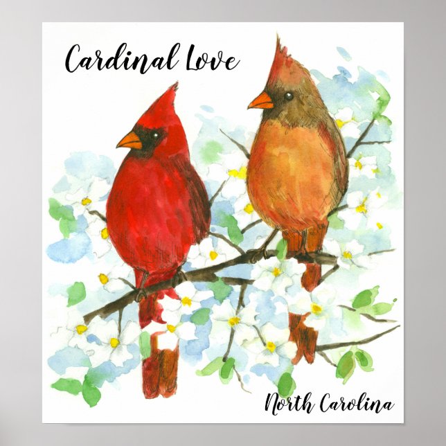 Poster Norte Cardinal Love Birds Carolina do Norte (Frente)
