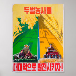 Poster norte-coreano da propaganda - trator