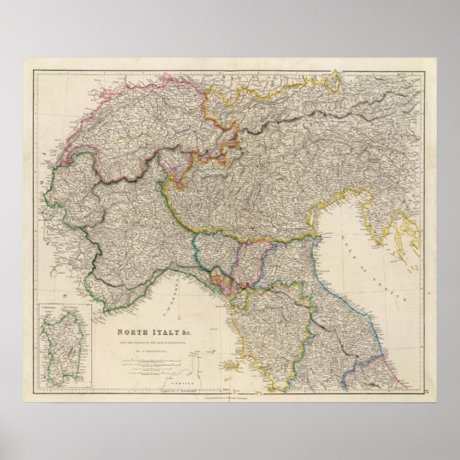 Póster Norte de Itália com Sardenha (Frente)
