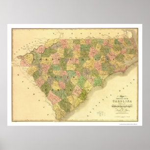 Poster Norte & mapa 1839 de South Carolina