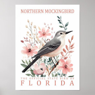 Poster Norte Mockingbird Bird da Flórida EUA Viagem