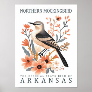 Poster Norte Mockingbird Bird, Viagem do Arkansas USA