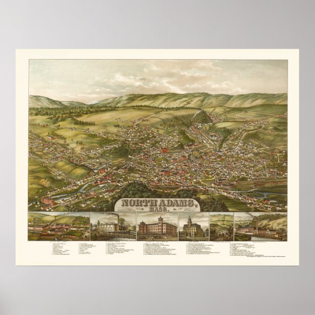 Poster North Adams, MÃE Panorâmica Map - 1881 (Frente)