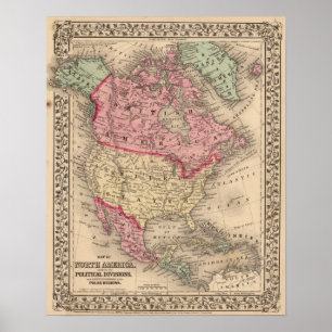 Póster North America Map by Mitchell