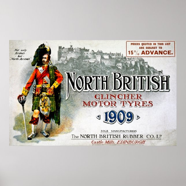 Poster North British Clincher Motor Tires - Vintage 1909 (Frente)
