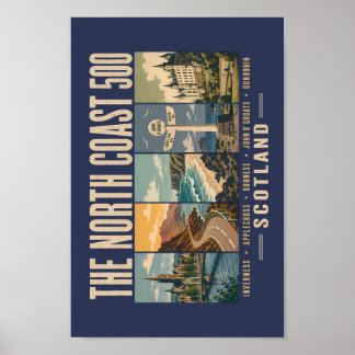 Poster North Coast 500 Scotland Landmarks Illustration