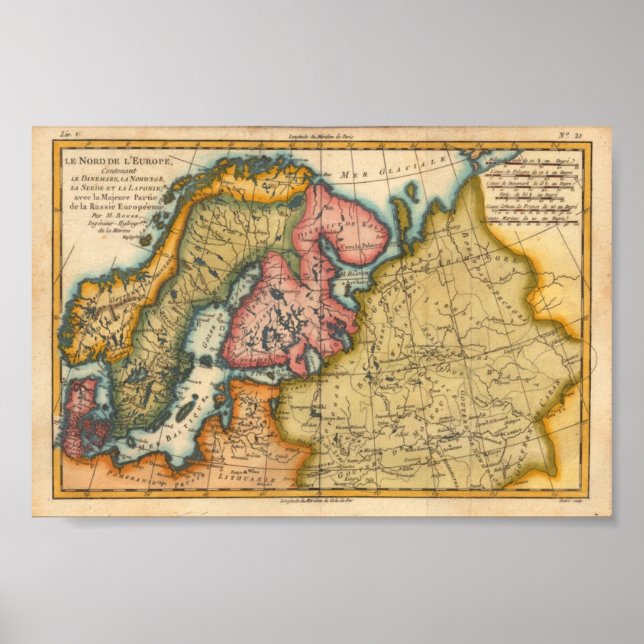 Póster North Europe Bonne, M. 1760 Reproduction (Frente)