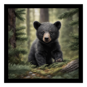 Póster North Woods Little Black Bear Cub Poster brilhante