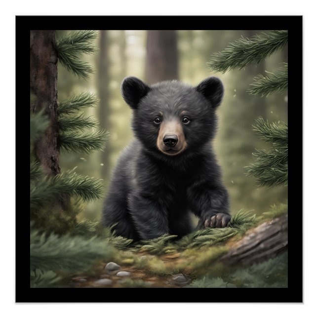 Póster North Woods Little Black Bear Cub Poster brilhante (Frente)