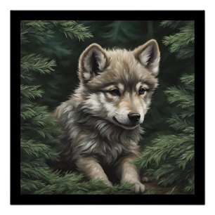 Póster North Woods Wolf Cub Glossy Poster