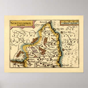 Poster Northumberland County England Antigo Mapa Antiquár