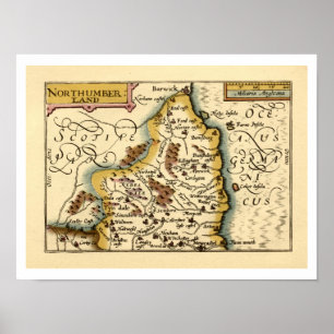 Poster Northumberland County England Antigo Mapa Antiquár