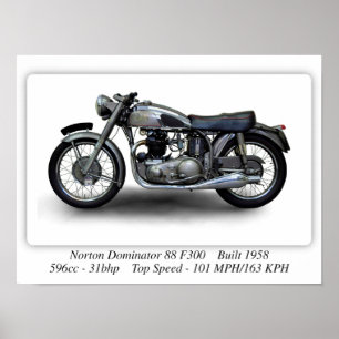 Poster Norton Dominator 88 F300 Motorcycle - A3 Size 