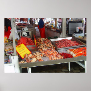 Poster Noruega, Bergen, Mercado dos peixes na frente de á