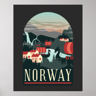 Poster Noruega Landscape Vintage