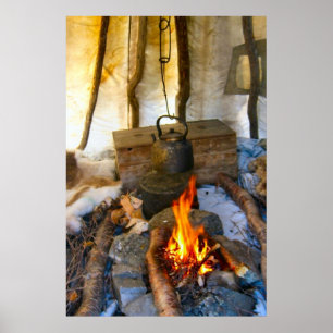 Póster Noruega, Lapland, dentro de uma barraca de Sami