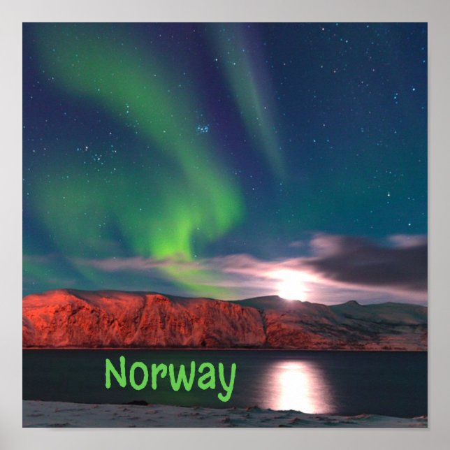 Poster Noruega - Norte escandinavo - Luzes vermelhas (Frente)