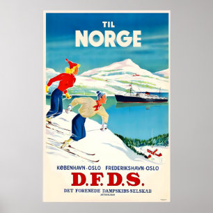 Poster Noruega Oslo Esporte de Inverno Esqui Viagem Vinta
