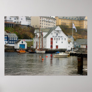 Póster Noruega, porto na cabeça de um fiorde