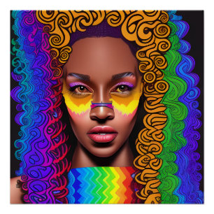 Póster Nosey Queen Rainbow Cute Hair Black Melanin Afro