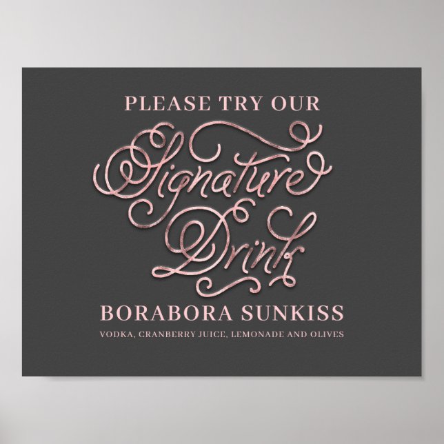 Poster Nossa Assinatura Beber Sinal de Bar de Casamento (Frente)