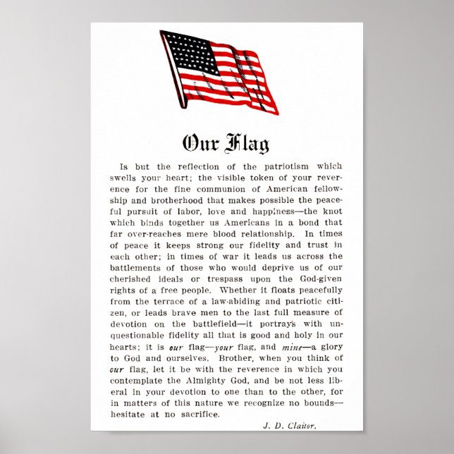 Poster Nossa bandeira EUA Americana Patriotismo Palavras  (Frente)