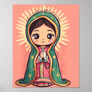 Poster nossa dama de guadalupe no estilo kawaii fofo