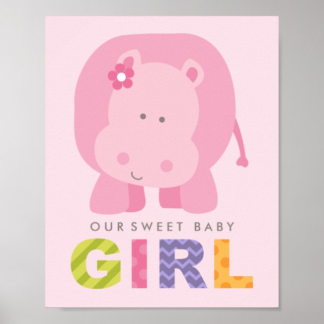 Poster Nossa Menina Bonitinha Rosa Hippo Nursery (Frente)