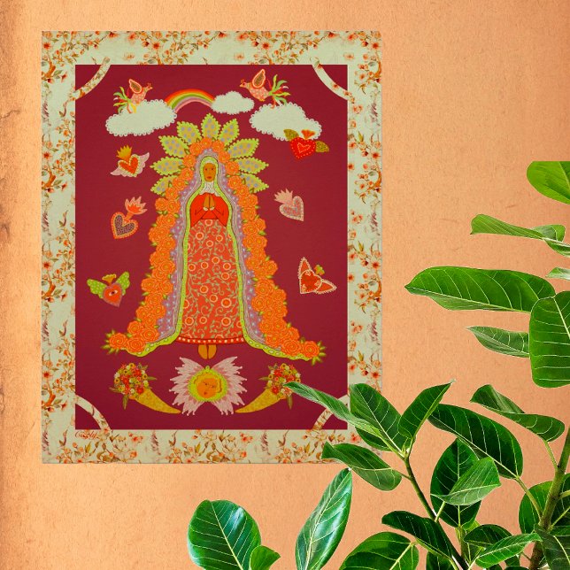 Poster Nossa Senhora de Guadalupe (Folk Art depiction of Our Lady of Guadalupe. Also available framed or as an instant download.)