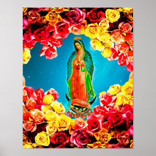 Poster Nossa Senhora de Guadalupe cercada por Rosas Color