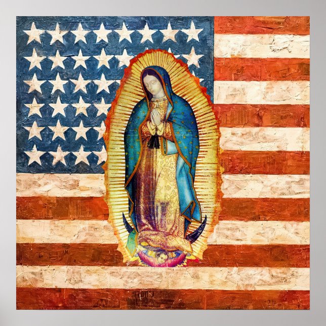 Poster Nossa Senhora de Guadalupe e bandeira dos Estados  (Frente)
