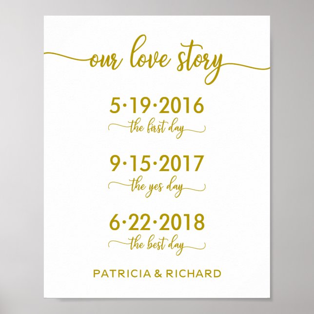 Poster Nosso Cartaz de Casamento Dourado de Datas Especia (Frente)