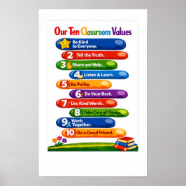Poster Nossos Dez Valores de Sala de Aula – Cartaz 11x17