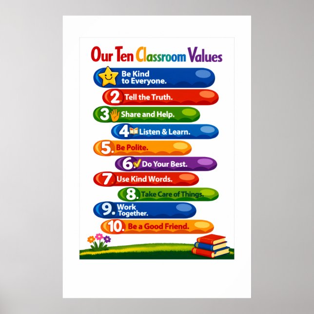 Poster Nossos Dez Valores de Sala de Aula – Cartaz 24x36  (Frente)