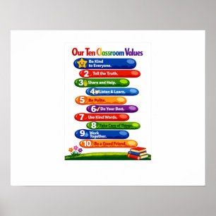 Poster Nossos Dez Valores de Sala de Aula – Cartaz Paisag